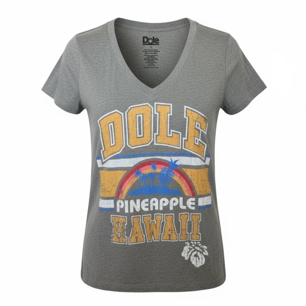 Dole Gray Graphic V-Neck  Short Sleeve Women's Graphic Tee Sz L